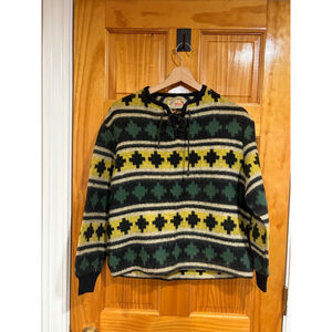 Vintage 1960s Trysil Norwegian Wool Anorak Hoodie Nordic Laced Pullover Norway